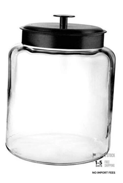 2 Gallon Montana Glass Jar with Lid (2 piece, black metal, 256 Ounces