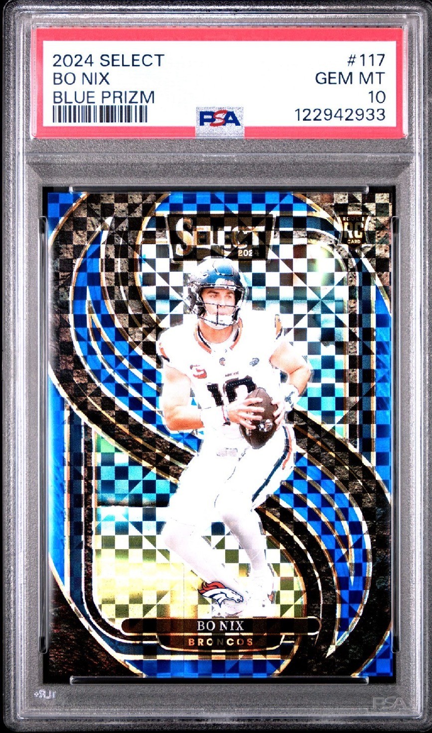 2024 Panini Select - Premier Level Bo Nix #117 Blue Prizm /175 (RC) PSA 10