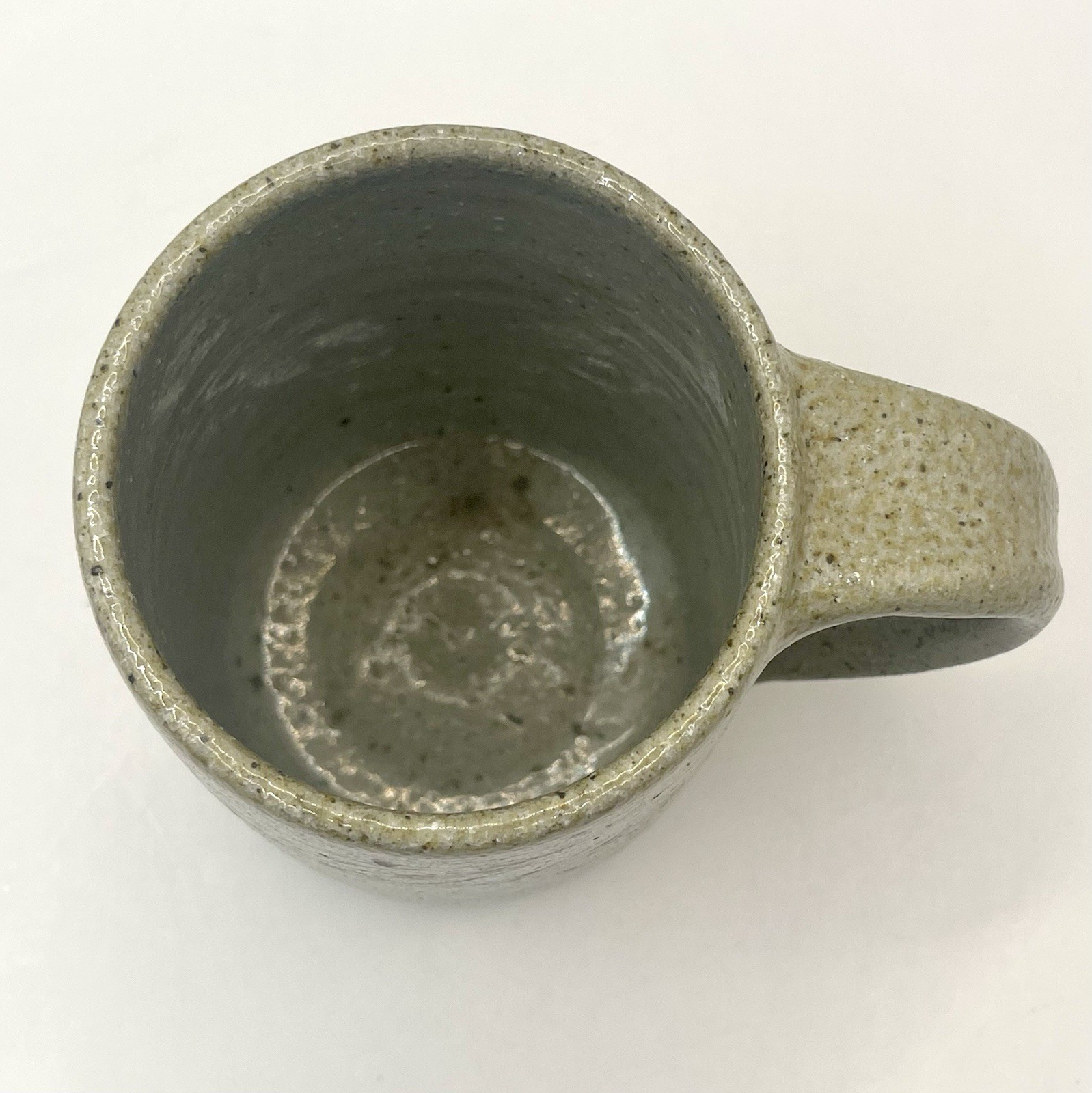 Vintage Jugtown  Ware Salt Glazed Pottery Mug with Blue Flower-Stamped Dated '77