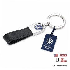 Keyring VW logo, leather loop   VW LEATHER   leather, metal   black, blue,
