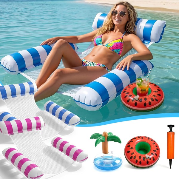 Luftmatratze Wasser 2 StüCk 4In1 Mit Luftpumpe & GeträNkehaltern Schwimmsessel-image