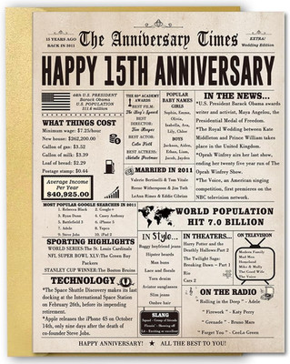 Jumbo 15th Anniversary Card for Women Men, Large 15 Year Wedding Anniversary Dec