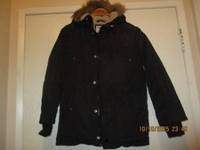 Old Navy lined Black Hooded Puffer Jacket Faux Fur Collar Size 10-12