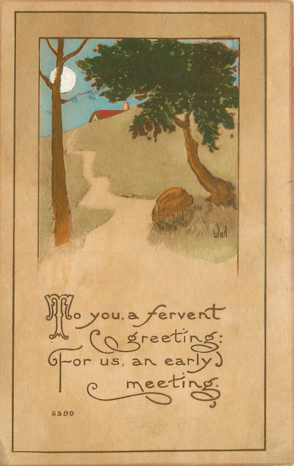 Arts & Crafts Postcard Bergman Quality 5390 Tree Path & Moon A/S Bernhardt Wall