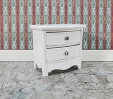Dollhouse Side Table Nightstand 2 Drawers White 1:12 Scale Miniature Furniture
