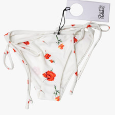 Charlie Holiday Valentine Tie Bikini Bottom Floral White/Red Womens XS NWT