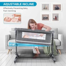 BABY BASSINET BEDSIDE SLEEPER BEDSIDE CRIB WITH STORAGE BASKET -GRAY