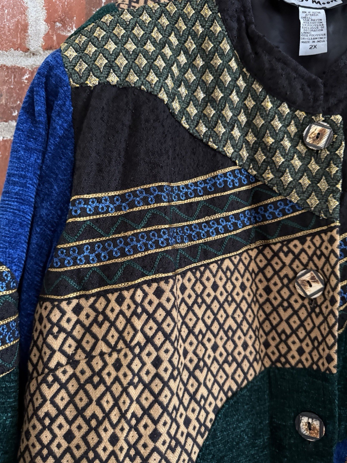 Indigo Moon Jacket Chic Floral Patchwork Funky Ar… - image 6