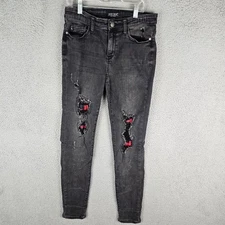 Judy Blue Jeans Women's 7/28 Denim Patch Plaid Distressed Skinny Fit JB82191BK