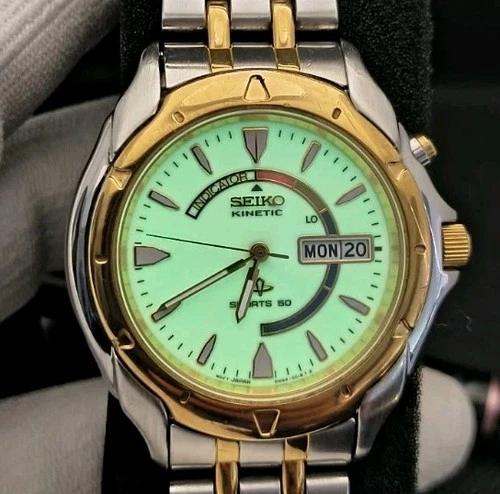 Vintage Seiko Kinetic 5M43-0B19 Sports 50 Luminous Dial New Capacitor 8"