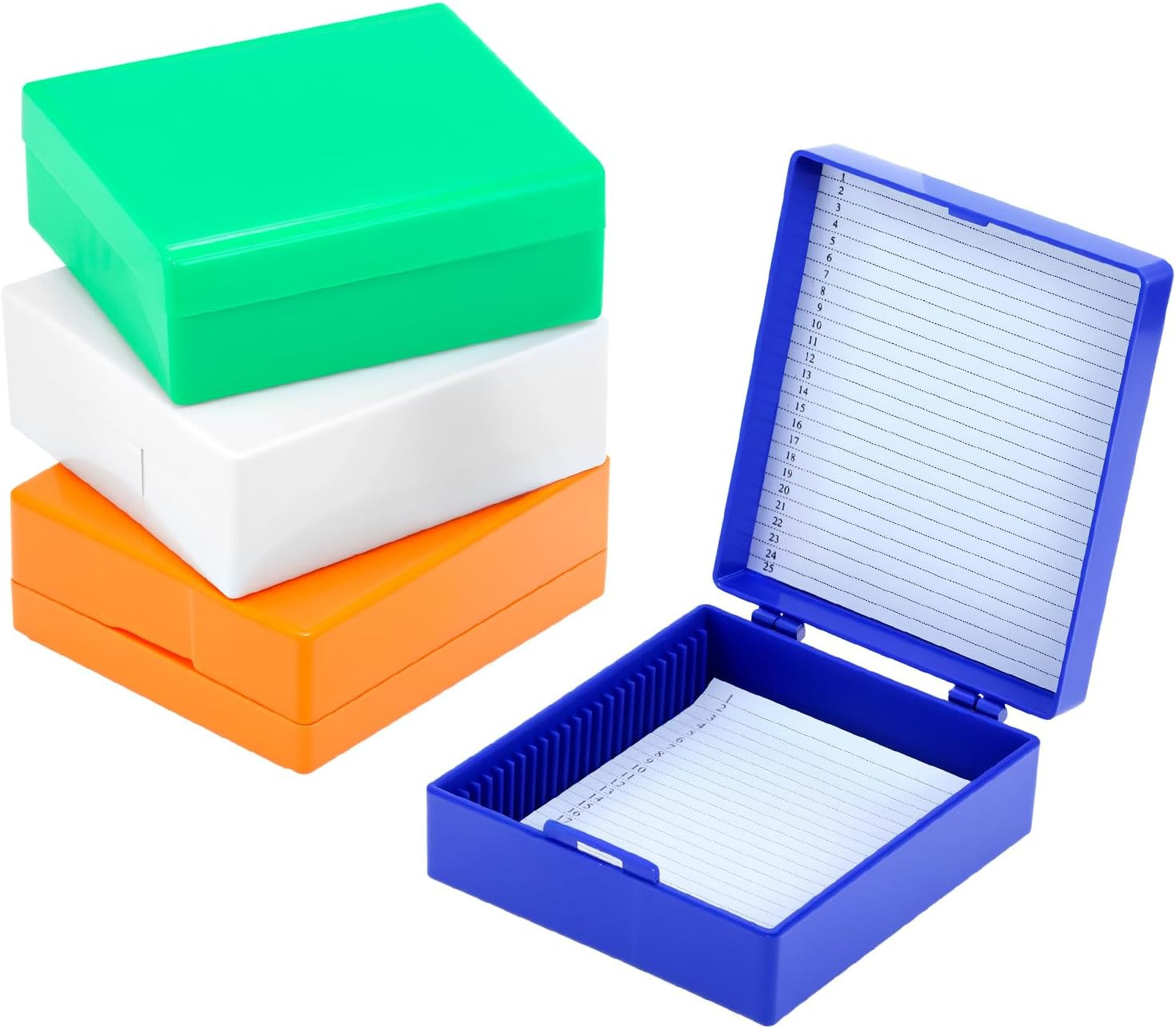 25 Slot Microscope Glass Slide Box Plastic Storage Container Pack of 4