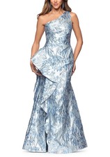 Xscape Brocade Silver Blue One Shoulder Gown Dress - NWT $319 - Size 10