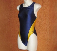Vintage 80s Hind Athletic Racerback Swimsuit, Blue Yellow Sportswear Women's XS
