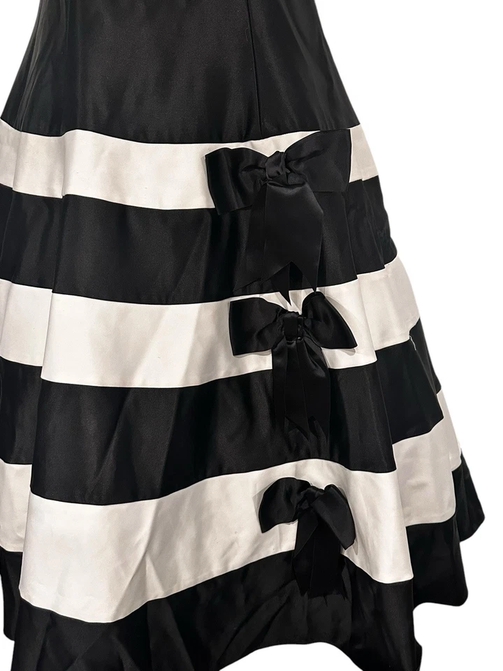 Винтажный Jessica McClintock черный белый штамп атласный полный без бретелек выпускное платье платье 6 - Изображение 3 из 4