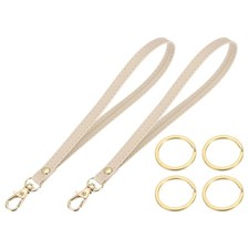 Wristlet Strap PU Leather Keychain Wristlet Lanyard Hand Strap Beige/Gold