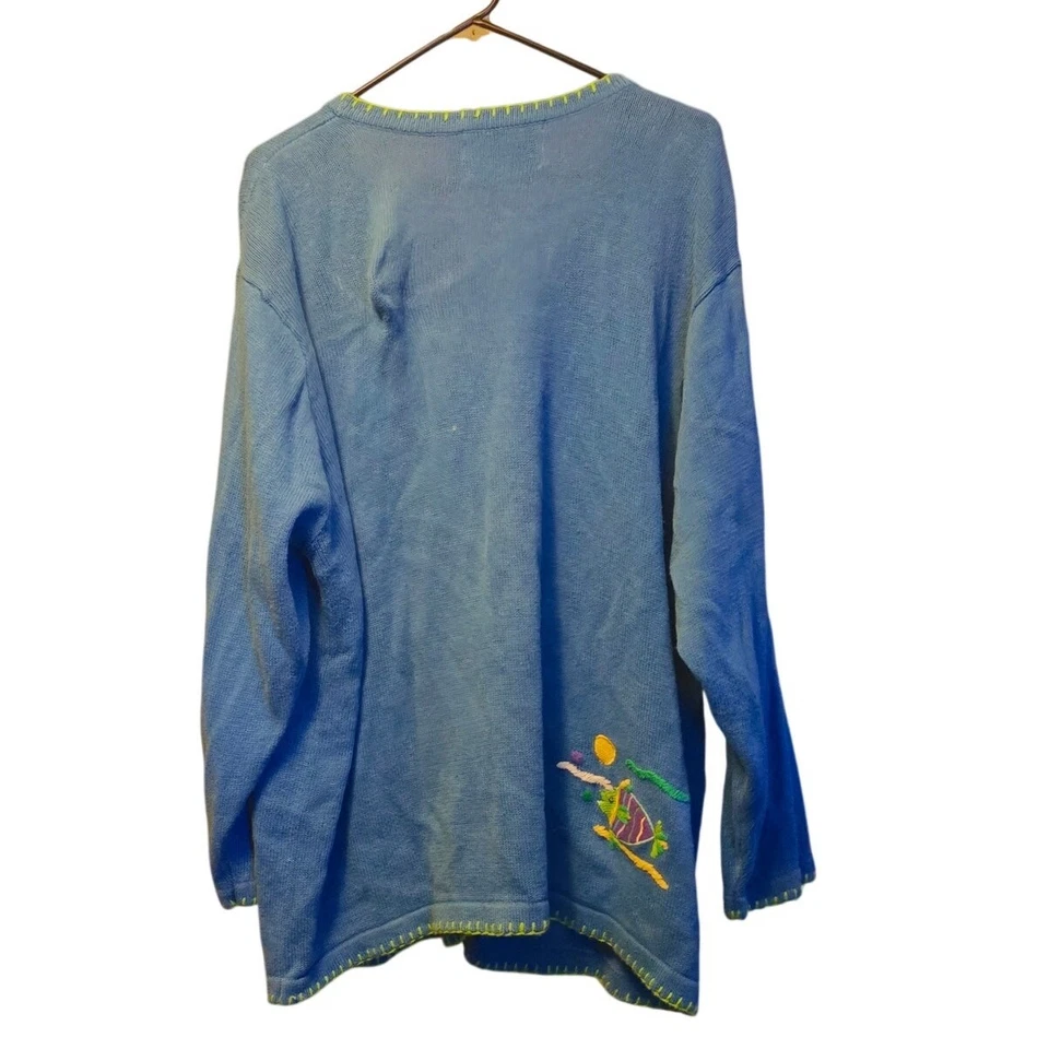 Vintage Quacker factory ocean fish cardigan size 2x missing button - Image 2 of 4