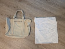 Marc Jacobs Large Cruiser Pebbled Leather Satchel Tote Bag Beige Expanding Zip