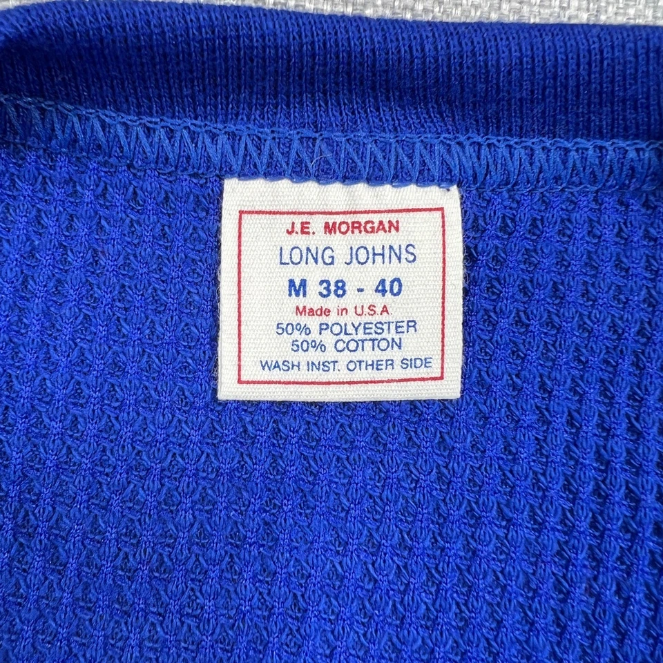 Vintage 80s JE Morgan Long Johns Thermal Shirt Men M Blue Waffle Knit USA Made - Image 3 of 4