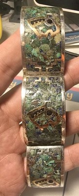 Schönes Vintage Taxco 925 Sterling und Abalone 6,5'' Armreif Armband 41,1gr