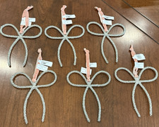 POTTERY BARN LOVESHACKFANCY BEADED BOW ORNAMENT SET OF 6 SILVER PINK CHRISTMAS