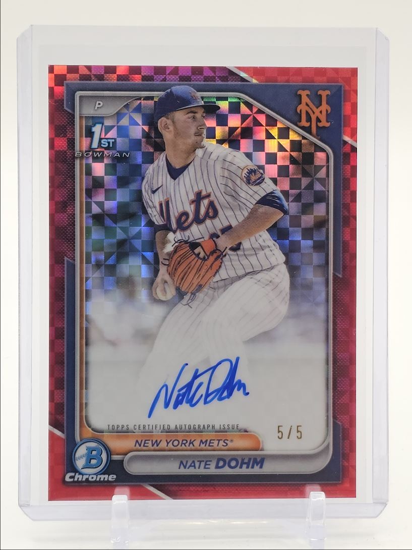 NATE DOHM 2024 BOWMAN CHROME DRAFT 1ST RED X-FRACTOR METS AUTO 5/5 Q4597