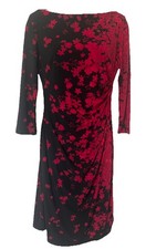 Chaps Ralph Lauren Dress Women S Black Pink Floral 3/4 Sleeve Faux Wrap Slimming
