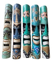 SET OF 5 40 TIKI MASK HAWAIIAN WALL ART ISLAND HOME DECOR BAR TROPICAL MASKS