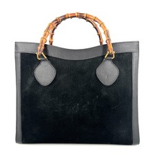 GUCCI Bamboo Diana Hand Bag Suede Black 002 2853 0260 0 Auth