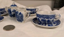 Vintage Miniature Blue Willow Tea Set Made in Japan Doll Tea Set 4 Cups  Saucer