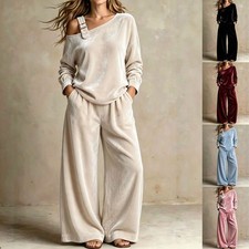 Off-shoulder Suit Women's Velvet Casual Two-Piece Set  Soft Comfortable Outfit D
