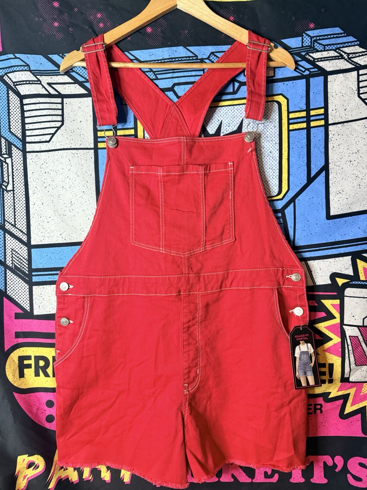 Womens No Boundaries Canva/Jeans Bib Overall Shortalls Size Xxl (19) Nwt