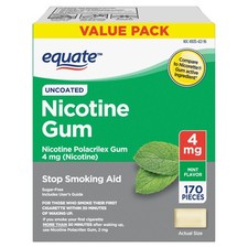 Equate Nicotine Uncoated Gum 4 mg, Stop Smoking Aid, Mint Flavor, 170 Count