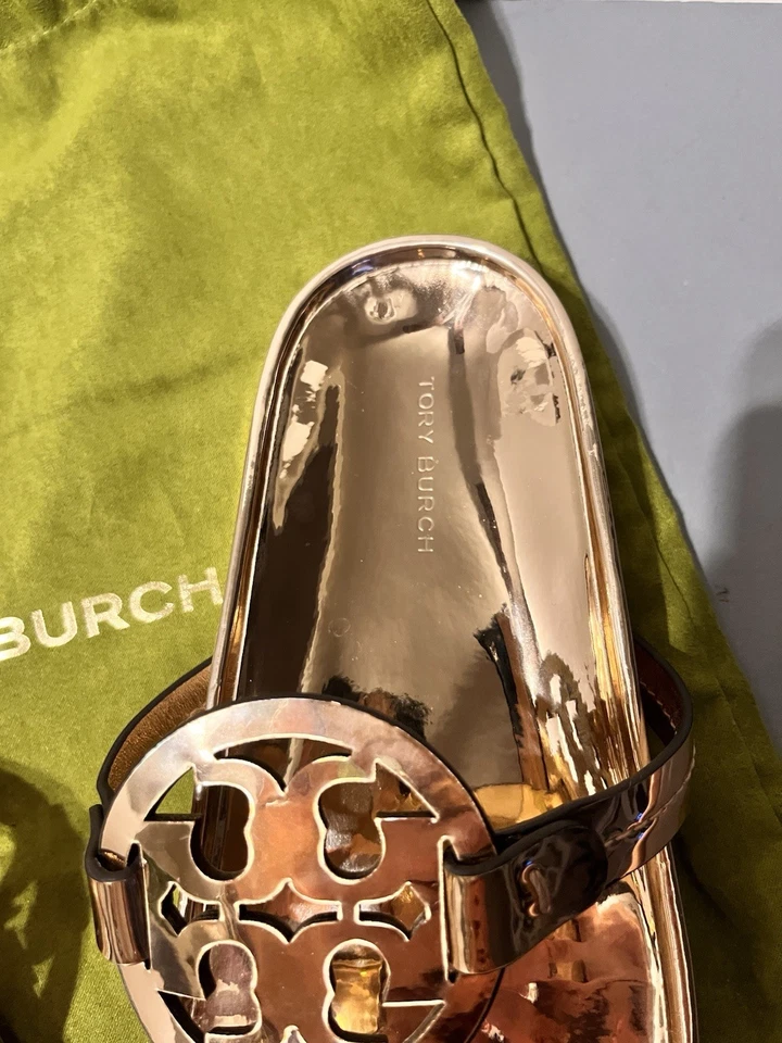 $198 Tory Burch MILLER SANDALIAS NUBE Espejo Metálico Oro Rosa Talla 8.5 LKNU! Foto 4 de 4