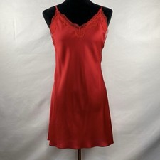 Victoria  s Secret Romantic Red Satin Lace Chemise Slip Dress Size Small