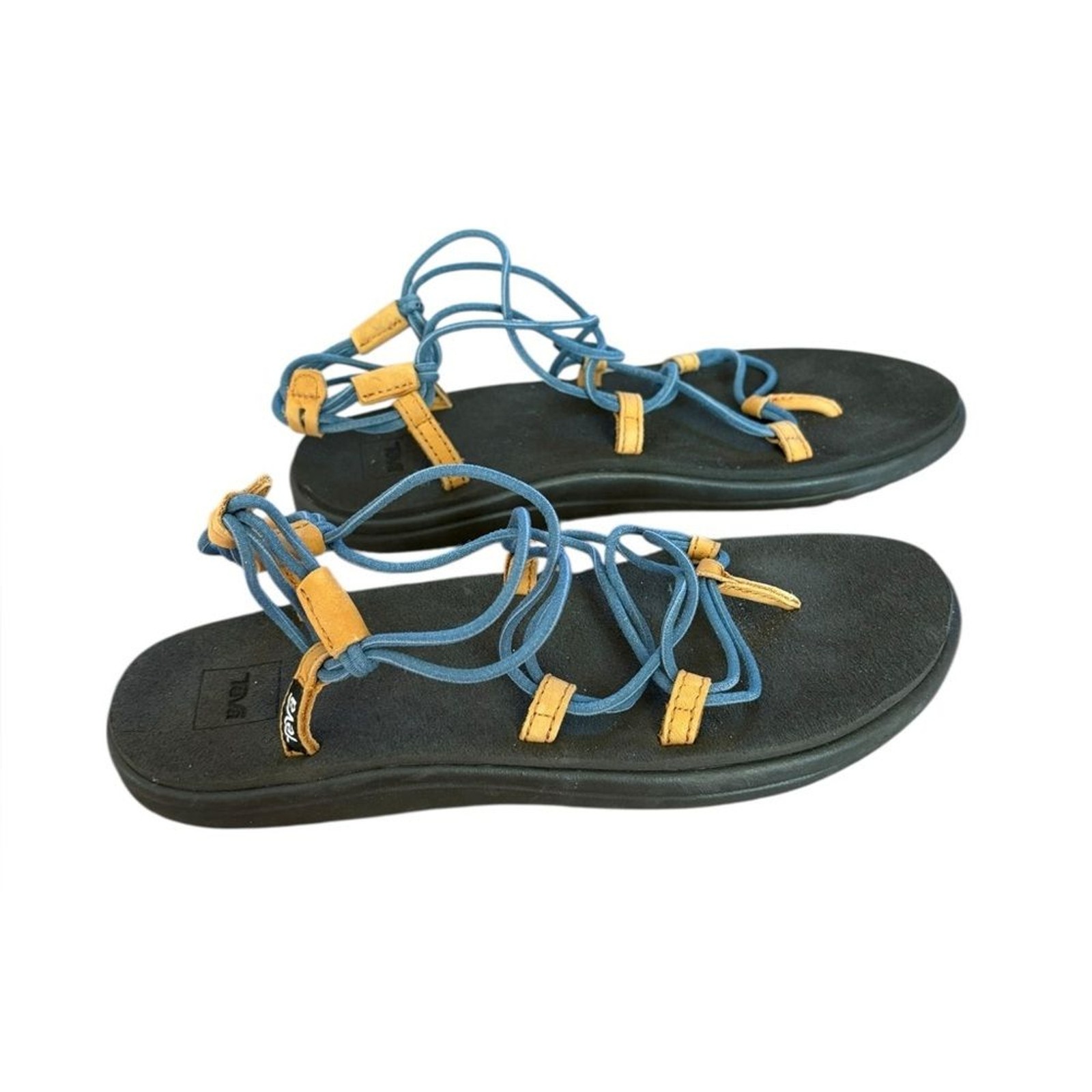 Teva Voya Infinity Women's Sandals Blue Brown Strappy Minimalist Size 10