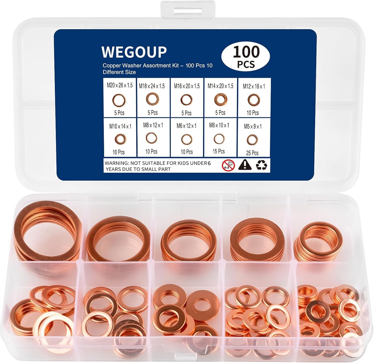 Drain Plug Washer, 100 Pcs Copper Crush Gasket Assortment Ki