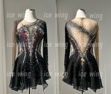 Ice Figure Skating Dress Elasticity Competition Skating Jeweled black