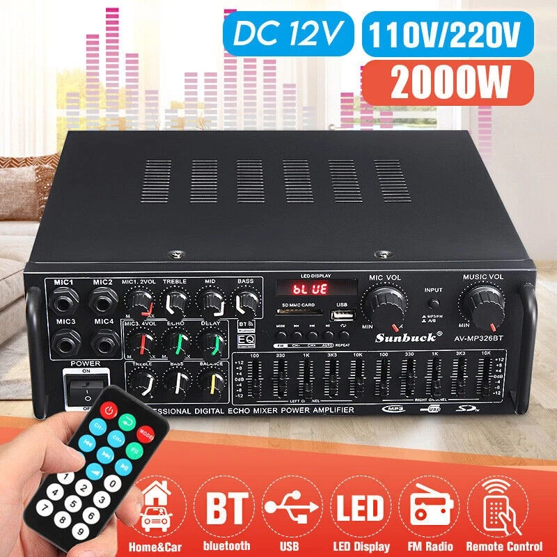 2000W bluetooth Verstärker Vollverstärker HiFi Stereo Amplifier Digital FM Neu - Bild 4 von 4