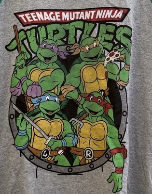 Teenage Mutant Ninja Turtles Gray Green Raglan T Shirt Size L Nickelodeon
