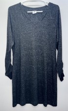CAbi charcoal gray v-neck long sleeve sweater dress ruched sleeves capsule S