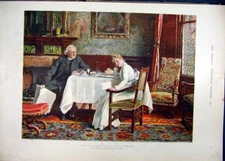 Original Old Antique Print Colour 1891 Woman Minister Dinner Table Tea Time 19th