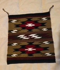 Handwoven Southwestern Wool Rug Textile Wall Hanging 12" x 13"