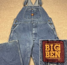 Vintage BIG BEN Overall Bibs 42x30 Faded Denim Farmer Workwear Made USA 80s 90s