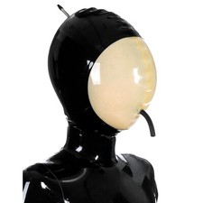 Manual Inflation Latex Mask Hood Breath Tube for Experience suffocation Fetish