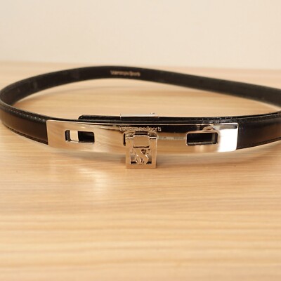Vintage Turn Lock Waist Belt 28 XS Women Black Dress Solid  display picture 3