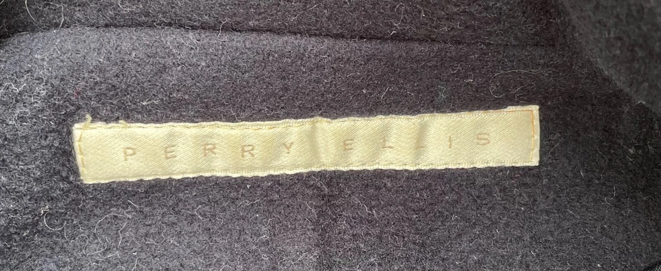 Gabardina de diseñador Perry Ellis vintage de lana negra para mujer años 80 talla 8 grande Foto 4 de 4