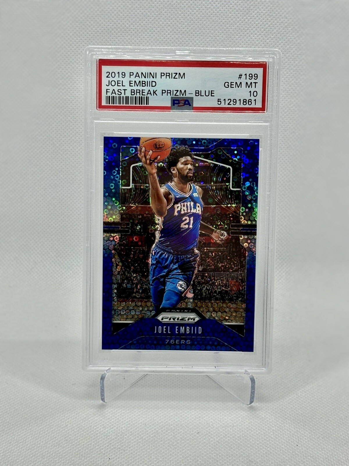 2019-20 Panini Prizm Basketball Joel Embiid Fast Break Blue /175 PSA 10 Pop 6