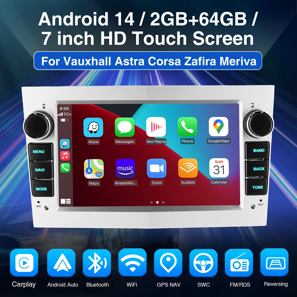 7" Car Stereo CarPlay Android 14 64G GPS RDS for Vauxhall Astra Corsa C/D Vivaro - Image 2 of 4