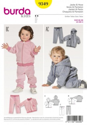 Burda Nähmuster 9349 Baby, Kinder 6 Monate - 3 Jahre