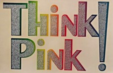 Original Vintage Pink Panther Think Pink Iron On Transfer Glitter